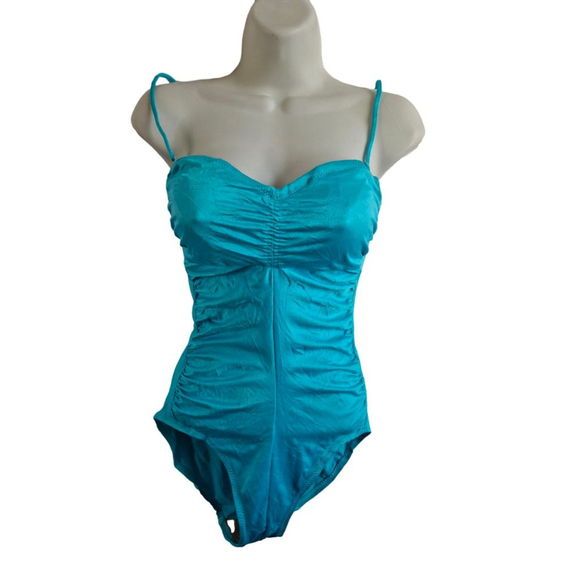 DeWeese California Other - Vintage DeWeese California Teal Ruched One Piece Swimsuit Size 10 pinup girl